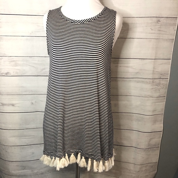 Anthropologie Pebble & Stone Striped Pom Pom Trim Boho Tank Sz S - Picture 4 of 7